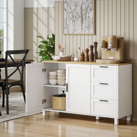 Aparador para Salón Moderno con 2 Puertas 3 Cajones Estante Ajustable para Comedor Entrada 120x38x76 cm Blanco (1/5)