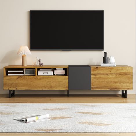Mobile TV 170 x 42 x 36,5 cm con 3 ante e 2 vani, legno e grigio scuro DESVIAE (1/5)