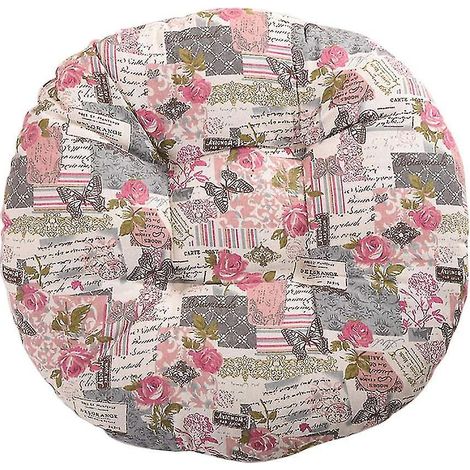 Coussin de chaise rond, motif floral et animalier, pour extérieur, jardin, balcon, 40 cm, coton et lin rose (1/5)