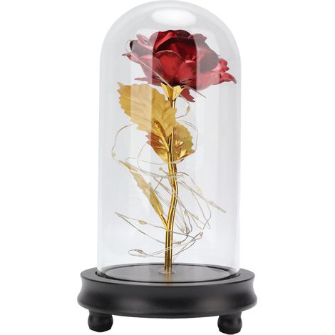Rose artificielle sous globe en verre avec lumière LED, fleur éternelle cadeau pour mère ou petite amie (1/5)
