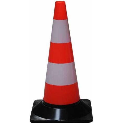 Cône de signalisation 50 cm en polyéthylène – 2 bandes réfléchissantes blanches – Base en plastique – Poids 0,64 kg – CVM