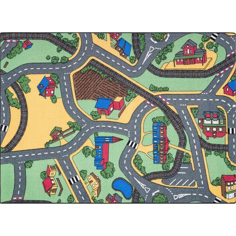 REBEL ROADS TEPPICH Playtime 95 Kleinstadt, rutschfest für Kinder - grau / grün multicolour 95x200 cm