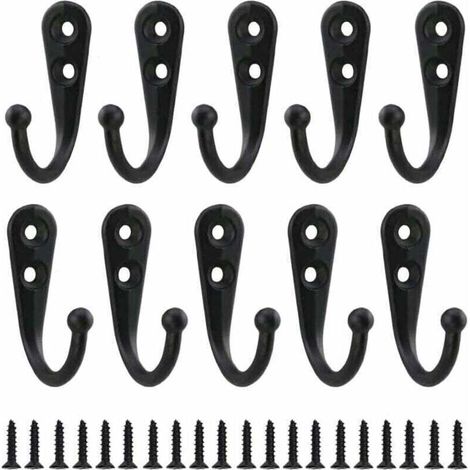 10pcs Rétro Crochet de Manteau Métal Noir Patère Murale à Visser Individuelle Patère Porte Manteau Vintage Murale pour Peignoir Maison Etagères Tiroirs Casiers Salle de Bain avec 20 Vis (1/4)