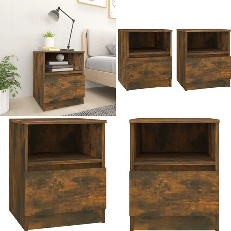 Nachttische 2 Stk. Räuchereiche 40x40x50 cm Holzwerkstoff - Nachttisch - Wohnzimmermöbel - Schlafzimmerschrank - Holzmöbel - Holzwerkstoff - Home & Living