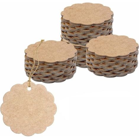 200 etiquetas de regalo de papel kraft en forma de abanico de color marrón (6 cm de diámetro) para embalaje artesanal (1/3)