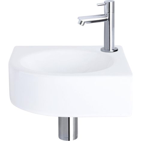 Differnz Cleo Kit lave-mains - 30x30x10cm - Quart de rond - 1 trou de robinet - Robinet droit chromé - Céramique blanche (1/5)