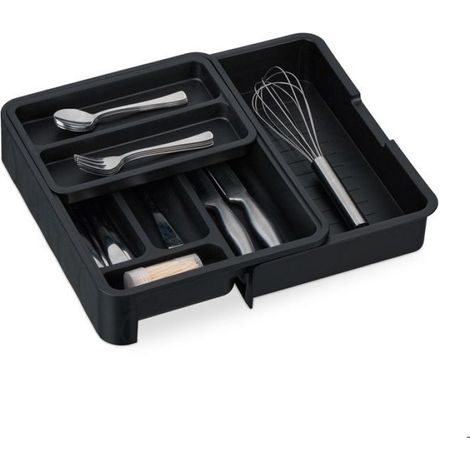 Bac A Couverts - Extensible 6,5 x 23,5-40 x 31,5 Cm - 7 Compartiments - Plastique Noir - 1 Piece (1/5)