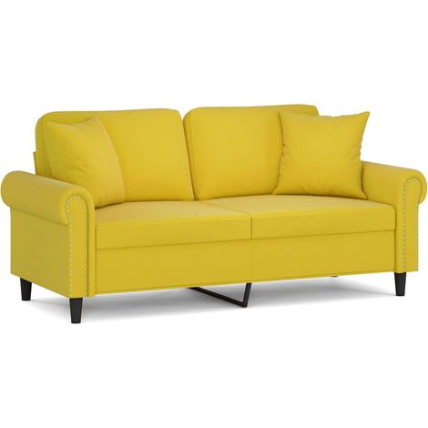 Canapé 2 places,Sofa pour Salon,Banquette avec oreillers décoratifs jaune 140 cm velours CFW566419