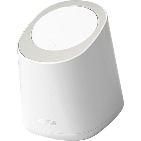 Mini poubelle de comptoir, petite corbeille à papier en plastique avec couvercle à pression, idéale pour salle de bain, chambre, salon ou coiffeuse, blanc ivoire.