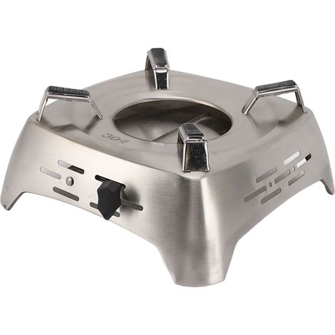 Brûleur à alcool inox avec tiroir réglable, structure coulissante pour feu, réchaud de camping compact pour activités extérieures. (1/5)