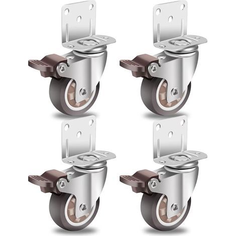 50mm Möbelrollen mit 4 Bremsen, L-Montageplatte, Schwerlastrolle bis zu 270KG, Gummirollen für alle Böden, Möbel, Regale, Spielzeugkisten, 4er-Set (1/5)