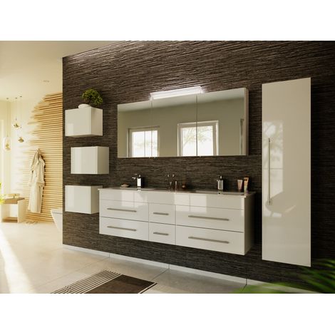 Badmöbelset Roma XL 4-teilig Spiegelschrank Hochschrank 3er Boxen weiss hgl (1/5)