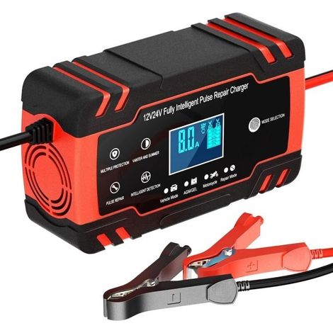Chargeur de batterie intelligent 12V/24V 8A – Affichage numérique – Ventilateur intégré – Compatible avec batteries plomb-acide 6AH-150AH (1/4)
