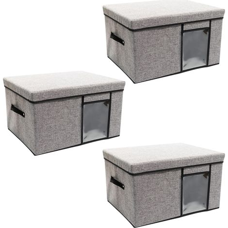3 Boîtes de rangement pliables avec couvercle, fenêtre transparente, panneau PP lavable, pour maison (1/5)