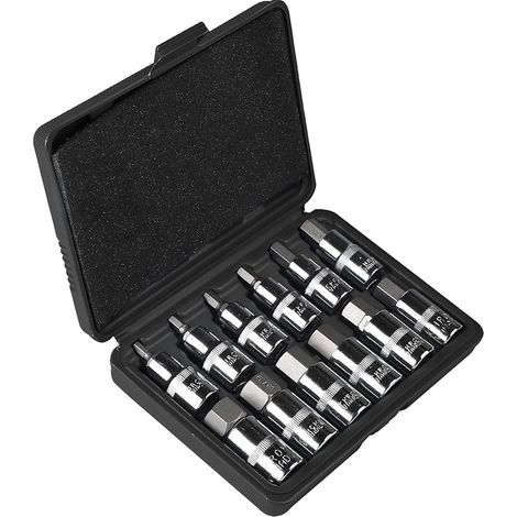 Jeu de 12 Douilles Allen 1/2", Douilles Allen 5, 6, 7, 8, 10, 12, 14, 16, 17, 18, 19, 22 mm, 6 Pans Creux, Six Pans Extérieurs 1/2" avec Mallette en Plastique, Noir (1/5)