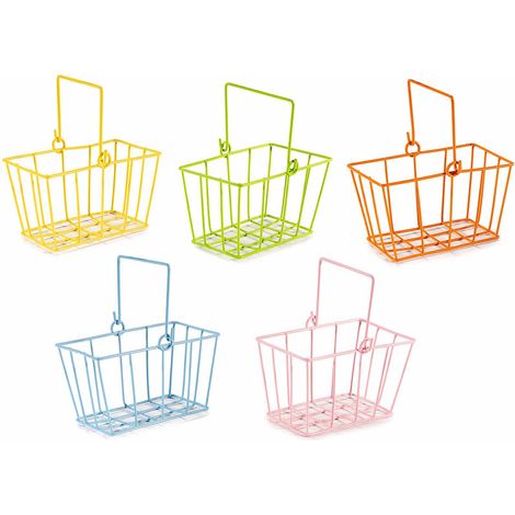 Cestini rettangolari in metallo colorato con manico pieghevole, set da 20 pezzi, cm11,5x6,5x6,5H(con manico12)