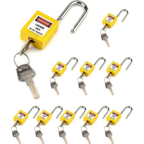 Sicherheitsvorhängeschlösser 10er Pack Gelb, verschiedenschließend, für Lockout-Tagout