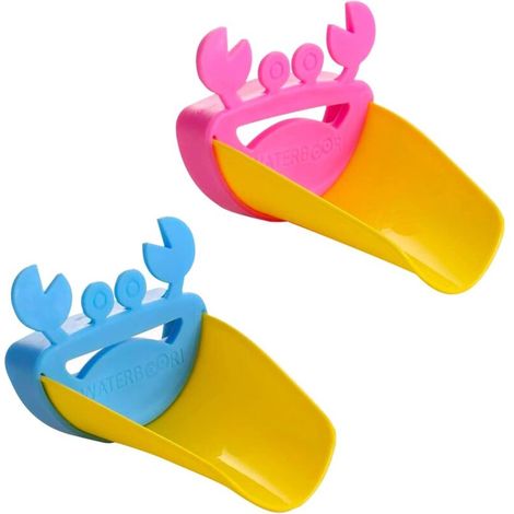 Prolongateur de Robinet 2 Pièces Forme Crabe Robinet Extender Accessoires Évier Poignée Extender Prolongateur de PP pour Enfants se Laver Les Mains Cuisine Salle de Bains Lavabo, Bleu + Rose (1/4)