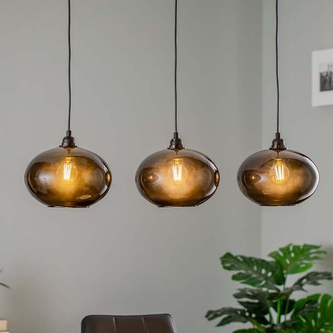 [GEBRAUCHT] B-Ware Hängelampe Smoked 052 3-flammig LED Pendelleuchte dimmbar rauchgrau schwarz 97cm (1/2)