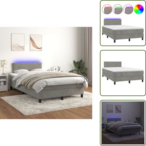 Cama de terciopelo - vidaXL Cama box spring colchón y LED terciopelo gris claro 120x200 cm - Cama con cabecero ajustable