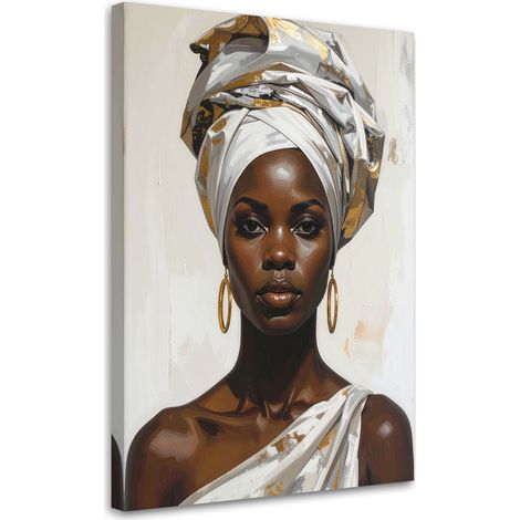 Quadro su tela, Donna con turbante bianco in stile glamour, 20x30 (1/5)
