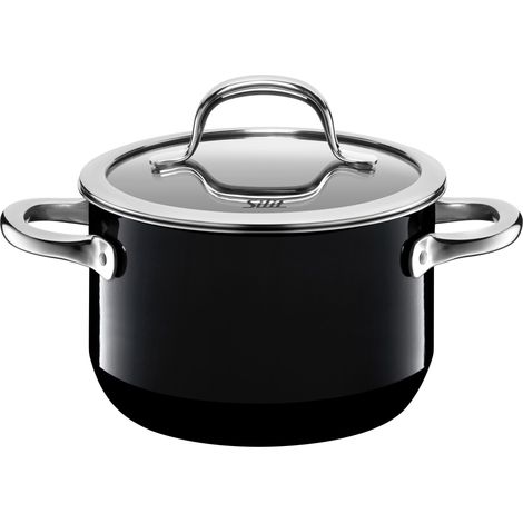 marmite haute 16 cm, couvercle en verre, marmite à viande 2,0 l, céramique fonctionnelle, marmite à induction, noir (1/4)