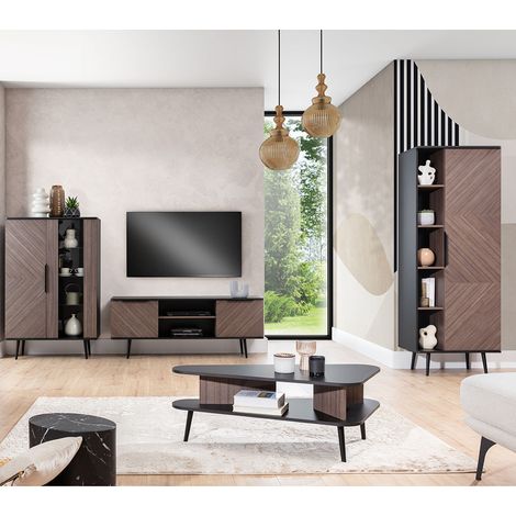 Wohnmöbel Set graphit mit braun PRETORIA-132 in Holzoptik 4-teilig (1/5)
