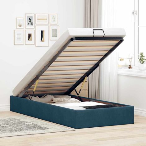 Cadre de lit coffre 80 x 200 cm en velours bleu foncé avec rangement, sans matelas - PANGIVO (1/5)