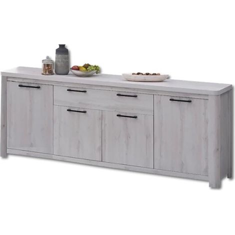 Buffet 4 portes 1 tiroir – Dimensions L. 220 x l. 45 x H. 89 cm – Panneaux de particules – Poignées noires élégantes