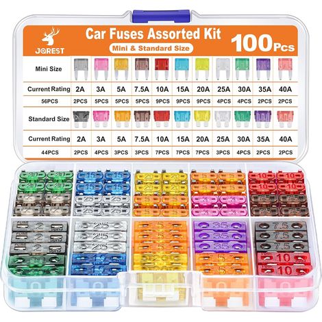 APEX 100Pcs Fusible Voiture Set - 56 Mini Fusible Auto + 44 Moyenne Fusible Automobile + 1Extracteur, Auto Fusible pour Voiture/RV/Moto (1/5)