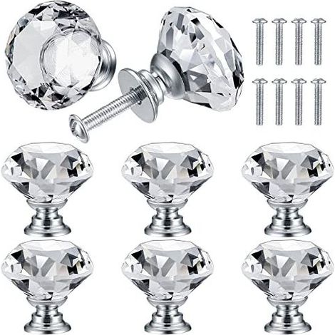 8 Pcs Bouton de Porte de Cristal, Poignées de Diamant, Poignee de Meuble Diamant, Poignée Boutons Décoration de Armoire, Tiroir, Cuisine Bouton Poignées - 30 mm (1/5)