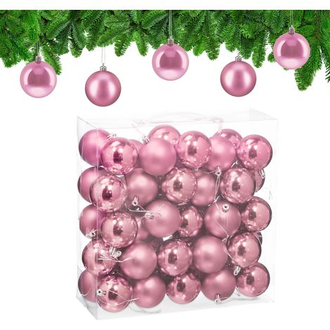 Relaxdays Weihnachtskugeln 50er Set, Weihnachtsdeko, matt & glänzend, Christbaumkugel ∅ 6 cm, Weihnachtsbaumdeko, rosa