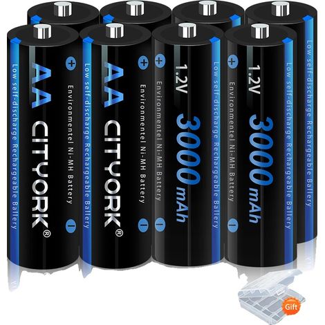 Pilas recargables, alta capacidad, diseño ecológico, 8 pilas AA (1/2)