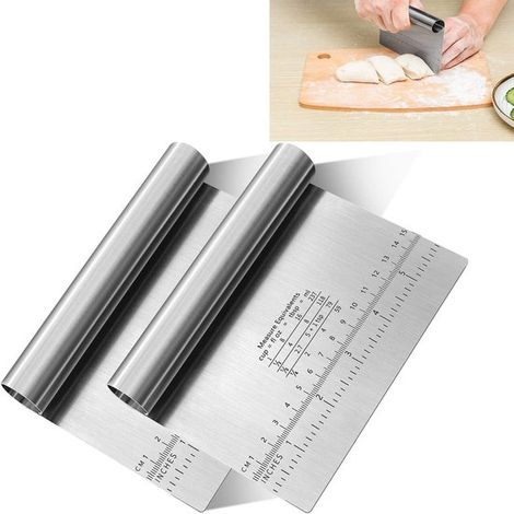 Cortador de masa, Escala de medición multifuncional, Acero inoxidable, Cuchillo con escala de separación para pan y repostería (2 piezas) (1/5)
