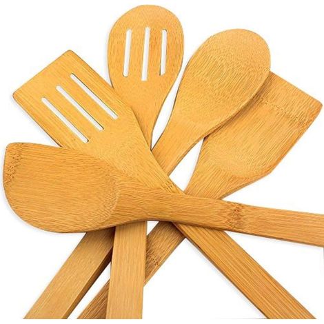 5-teiliges Küchenutensilienset aus Holz für antihaftbeschichtete Pfannen, komplettes Zubehör, Bambus, 30 cm, Löffel, Spatel, Pfannenwender, ungiftig, verformbar, langlebig, ergonomisch