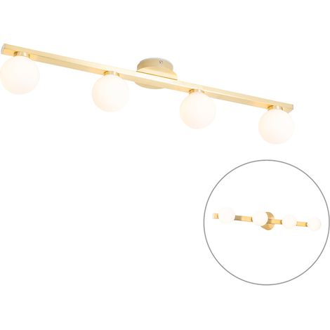 Qazqa – Plafonnier d'extérieur 4 lumières IP44 – Laiton doré moderne – 680 mm – Culot G9 – Résistant aux éclaboussures – Pour salle de bains (1/4)