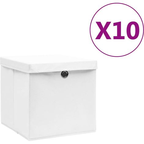 Boîtes de rangement avec couvercles 10 pcs-Coffre de rangement-Stockage Rangement 28x28x28 cm Blanc 905401 (1/5)