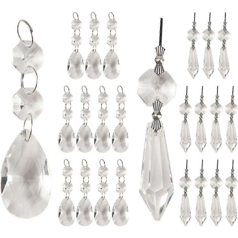 Ensemble de 24 pampilles en cristal pour lustre, prismes de 38 mm, transparentes, en forme de larme ou de stalactite. Cristaux de remplacement de haute qualité. WHBYV (1/4)
