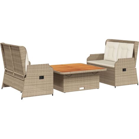 Maison Exclusive - 3-tlg. Garten-Lounge-Set mit Kissen Beige Poly