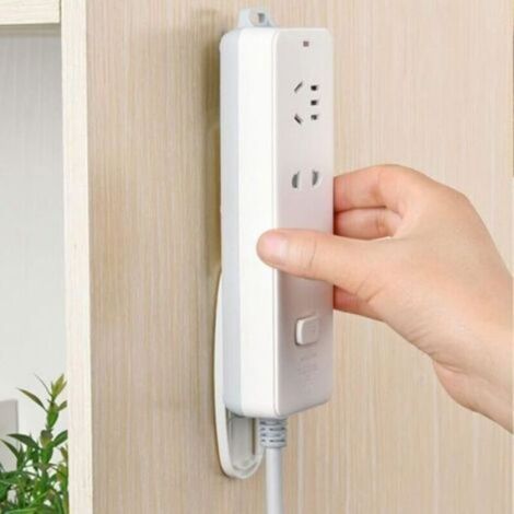 Support mural pour multiprise - - Lot de 10 - Auto-adhésif - Blanc - Compatible télécommande/routeur (1/4)