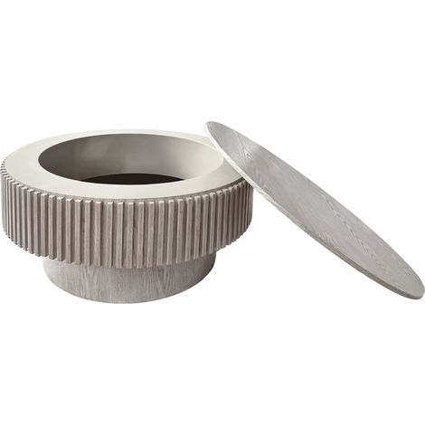 Mesa de centro redonda 75 cm con almacenaje, MDF con chapa de madera, blanco retro, HOMVRA (1/5)
