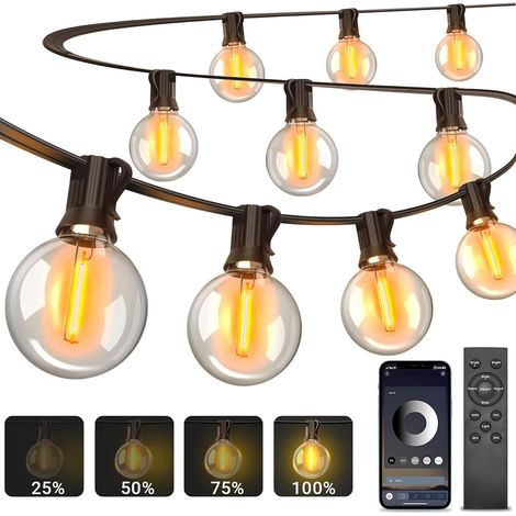Guirlande Lumineuse Exterieure Dimmable, 30m Guirlande Guinguette Exterieur via APP et Télécommande, Musique Sync /Minuterie /4 Modes Étanche IP44 Guirlande Led Exterieur pour Jardin Mariage Fête