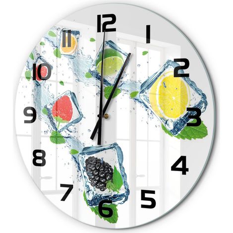 Horloge Murale Ronde Décoration Maison Classique Verre Trempé Silencieuse Fruits en cubes fi 60 cm (1/5)