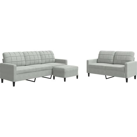 Ensemble de Canapé  Sofas 3 pcs avec coussins Gris clair Velours