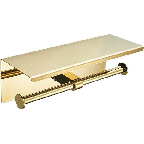 Porte-papier toilette double, porte-papier toilette avec étagère, acier inoxydable SUS304, distributeur de papier toilette (doré) (1/5)