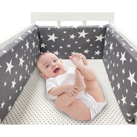 Tour de Lit Bébé MERKMAK Tour de Lit Respirant, Coussin Anti-choc Coton, Contour de Lit Bébé 200X30cm pour Lit Barreaux Bébé (1/4)