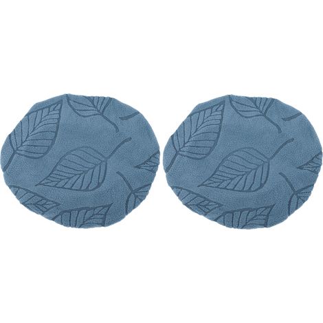 Lot de 2 housses de siège rondes pour tabouret de bar, coussin élastique, motif feuilles, pour tabourets de 30 à 36 cm de diamètre, bleu (1/5)