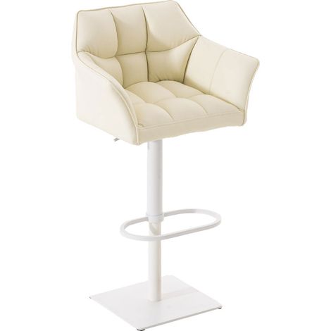 Sgabello da bar sgabello alto da bancone cuciture quadrate seduta in PVC color crema struttura quadrata in metallo bianco 100004737