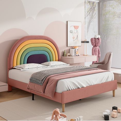 lit adulte double 140x200 tête réglable velours rose OKMYHOME (1/5)