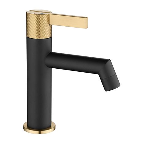 Edouard Rousseau – Mitigeur lavabo MILO noir mat et laiton brossé – Cartouche céramique Ø 25 mm – Économie d’eau avec butée éco-stop – Bec fixe (1/3)